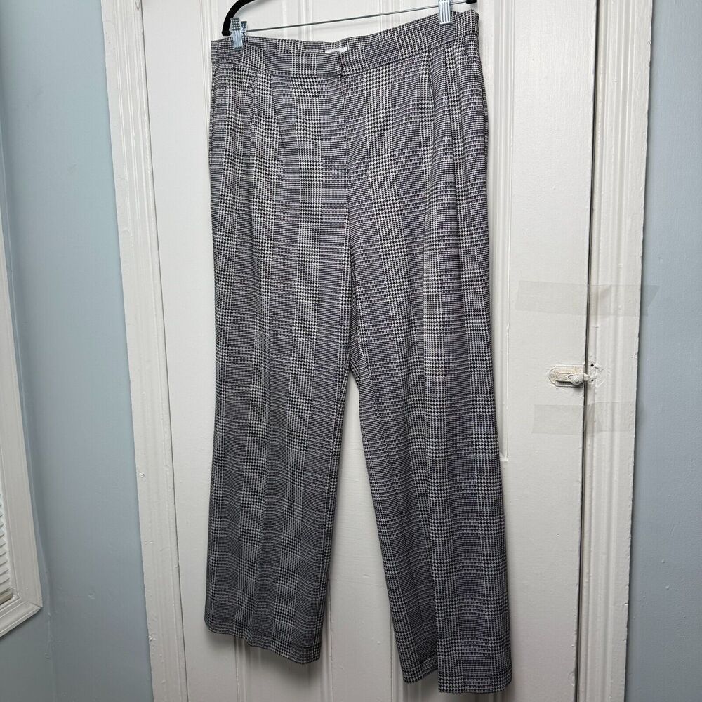 Bar III Nordstrom Pants Womens 16 Black White Houndstooth Straight Leg High Rise